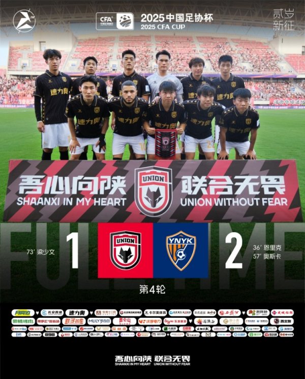 足协杯第四轮：陕西联合月亮泊1-2惜败中超球队云南玉昆