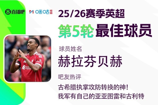 X咪咕体育|英超第5轮最佳：赫拉芬贝赫，执掌攻防转换的神!