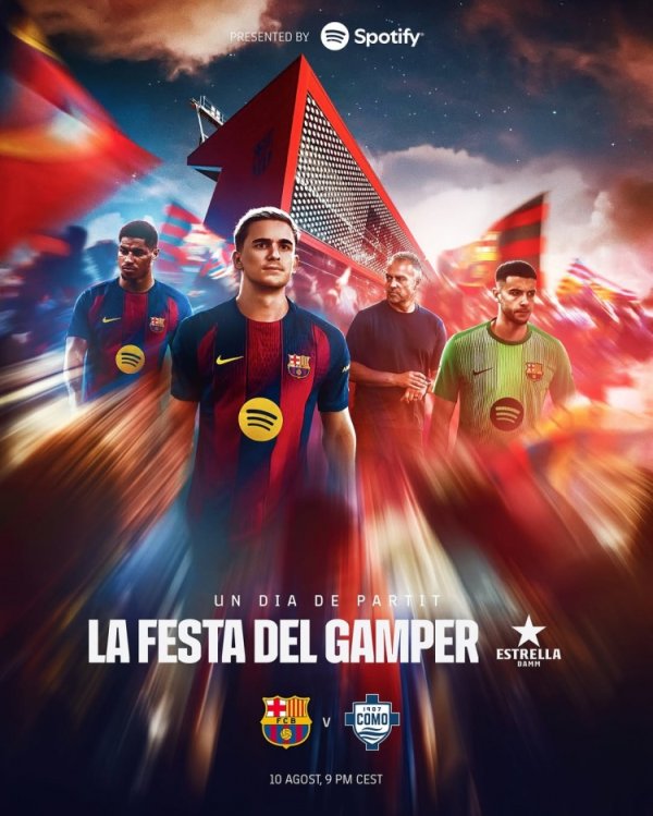 巴萨发布甘伯杯海报：加维C位，拉什福德、弗里克、加西亚在列