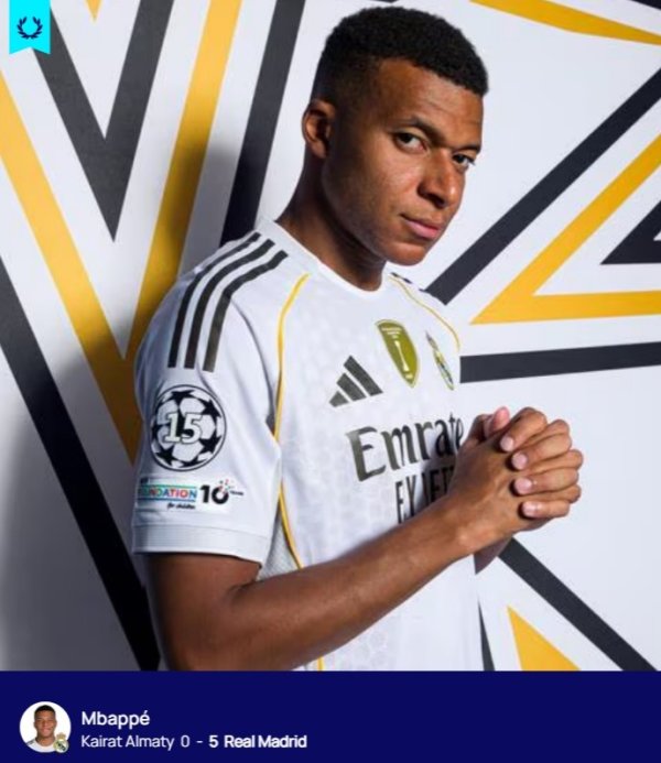 上演独中三元，官方：姆巴佩当选本轮欧冠最佳球员