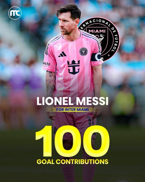 高效！梅西代表迈阿密国际80场66球34助，达成加入  100球里程碑
